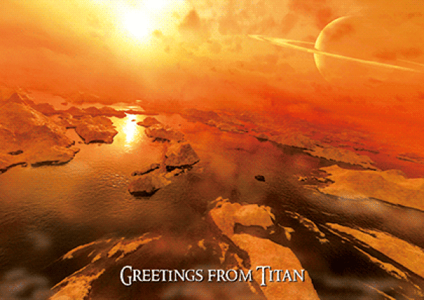 3D-Postkarte GRÜSSE VOM  SATURNMOND TITAN